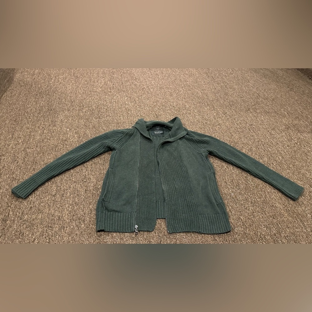 EUC GUESS Women’s S zip cardigan sweater jacket pockets LS ribbed knit comfy
